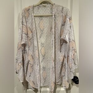 Peach Love California Sheer Textured Cover Up Kimono Boho sz M